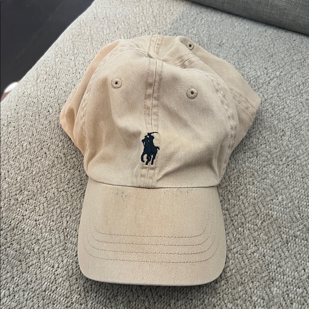 Vintage Ralph Lauren Beige Cap with Navy Logo